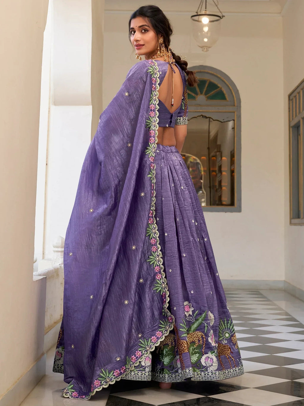 Lavender Incredible Thread Embroidery Festival Wear Lehenga Choli