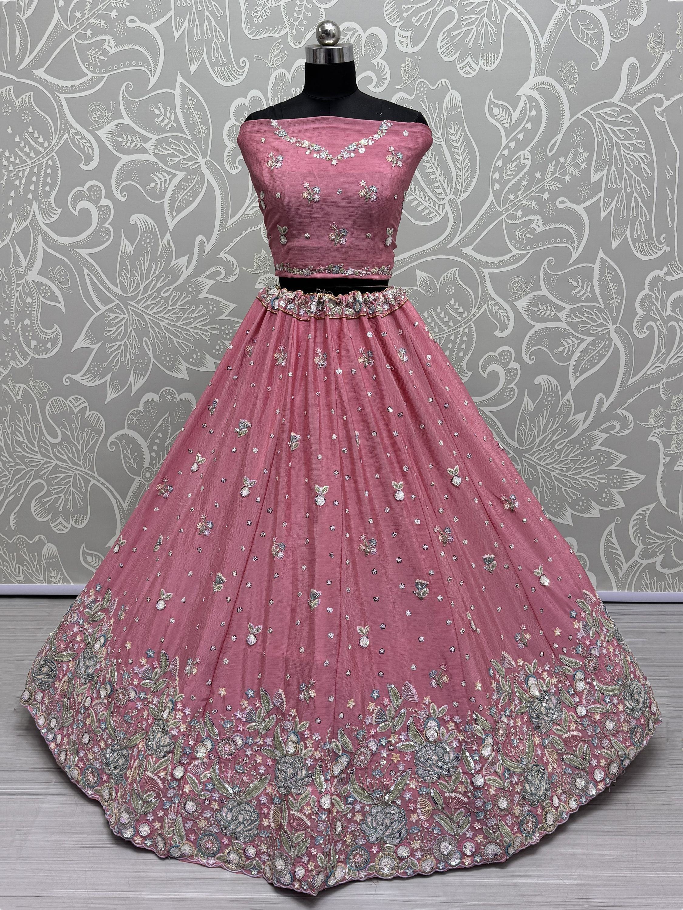 Pink Incredible Sequins Chinon Sangeet Wear Lehenga Choli