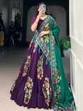 Purple Astonishing Foil Printed Tussar Silk Festive Wear Lehenga Choli