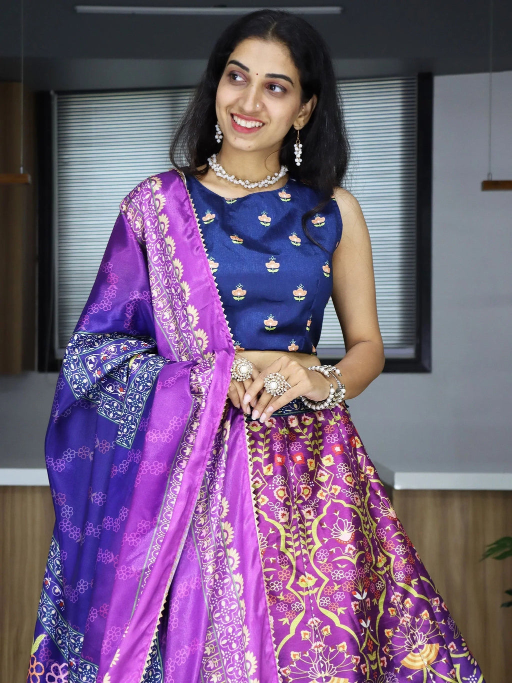 Purple Sweet Printed Art Silk Event Wear Lehenga Choli With Dupatta