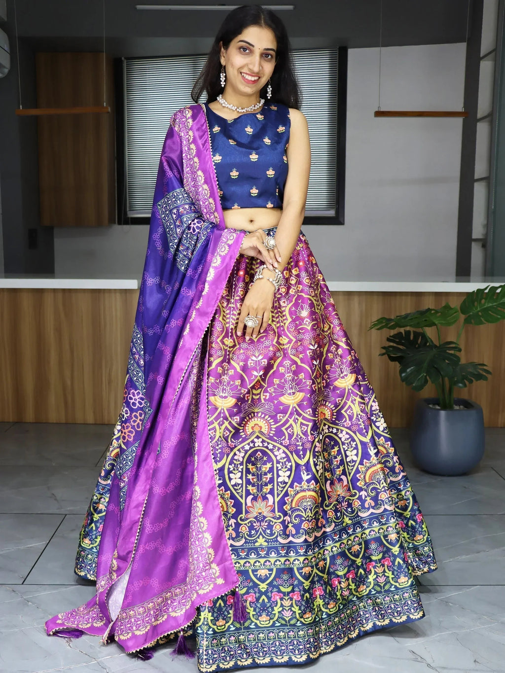 Purple Sweet Printed Art Silk Event Wear Lehenga Choli With Dupatta