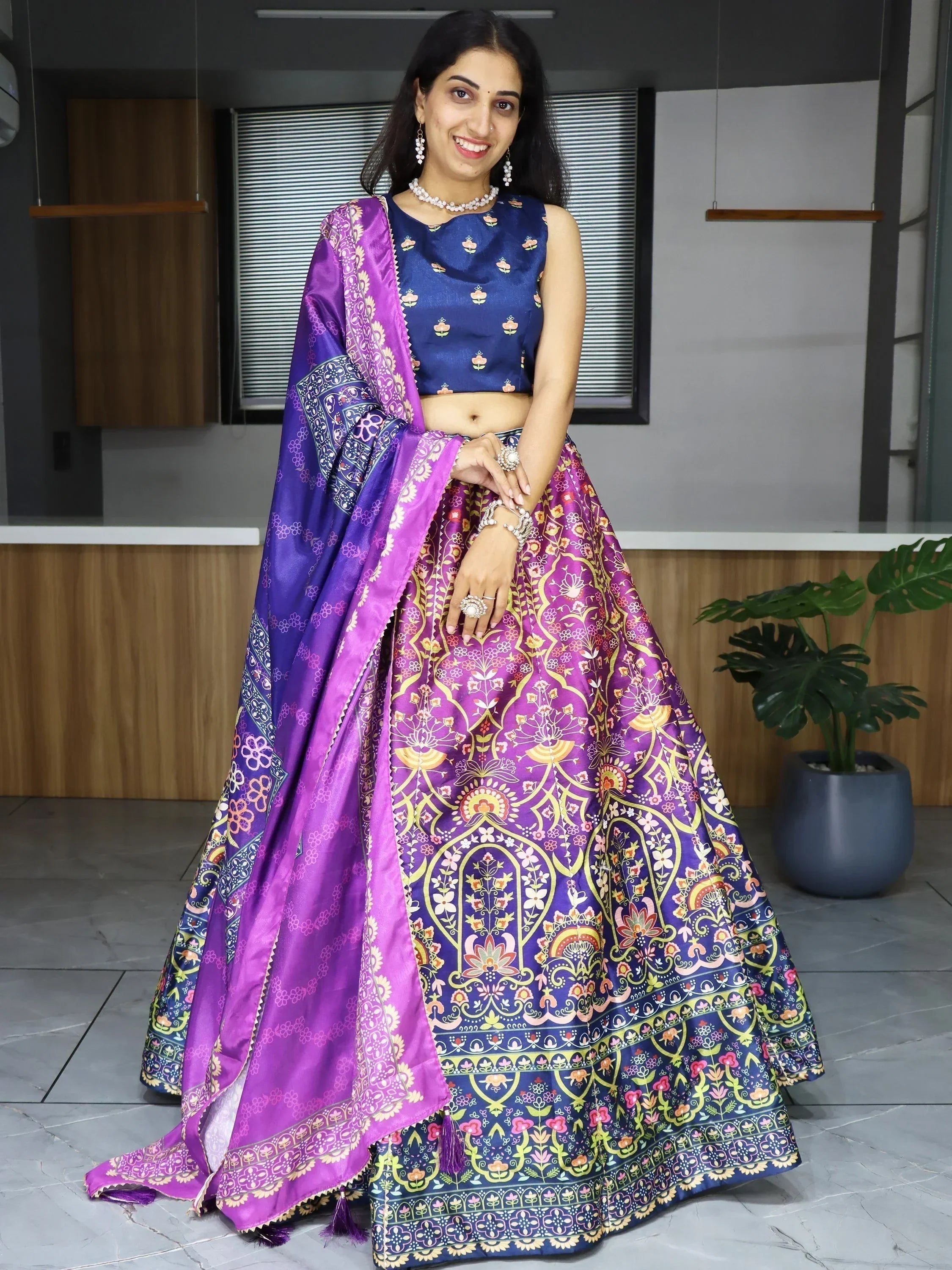 Purple Sweet Printed Art Silk Event Wear Lehenga Choli With Dupatta