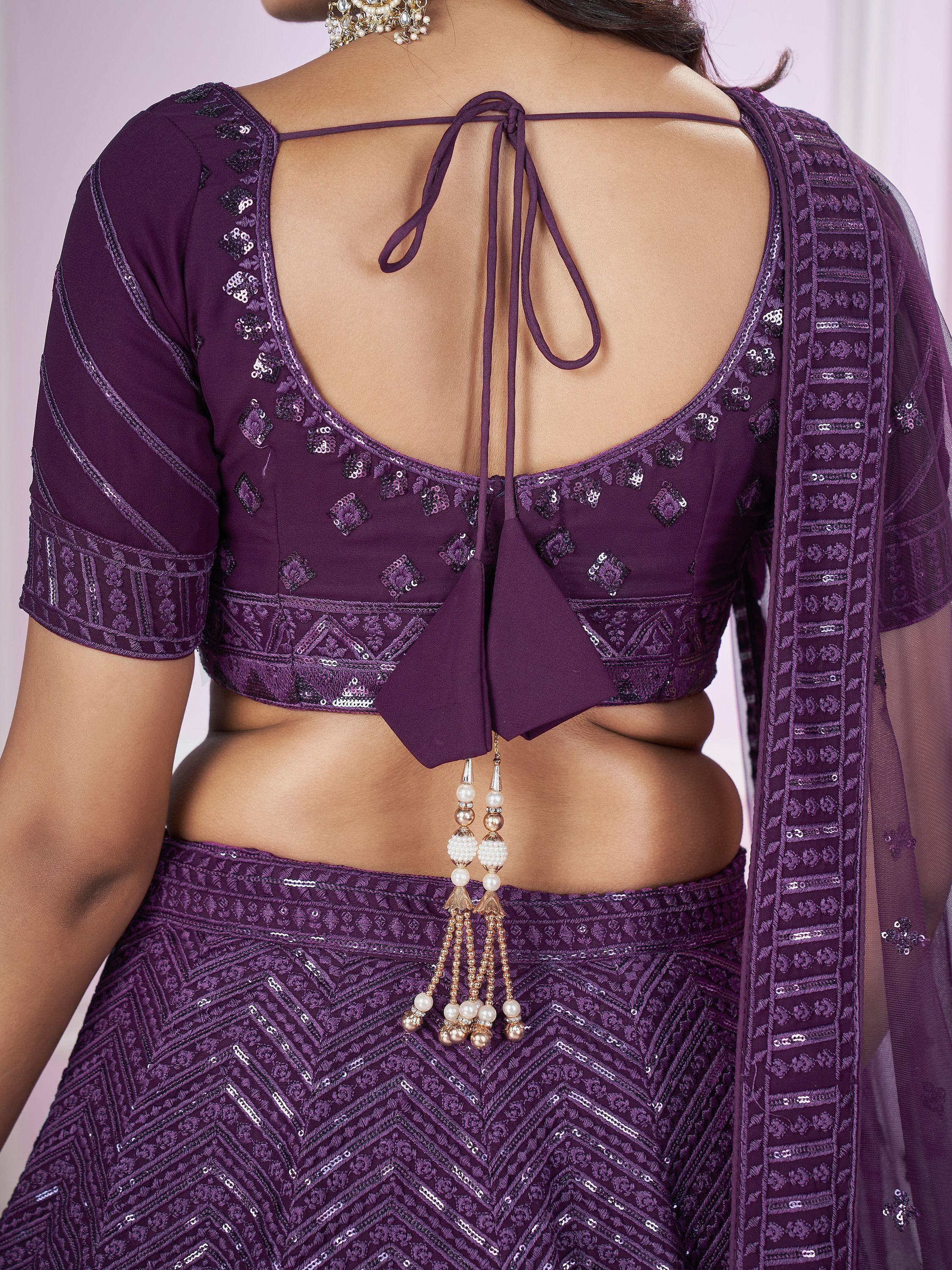 Astonishing Purple Sequins Georgette Engagement Wear Lehenga Choli