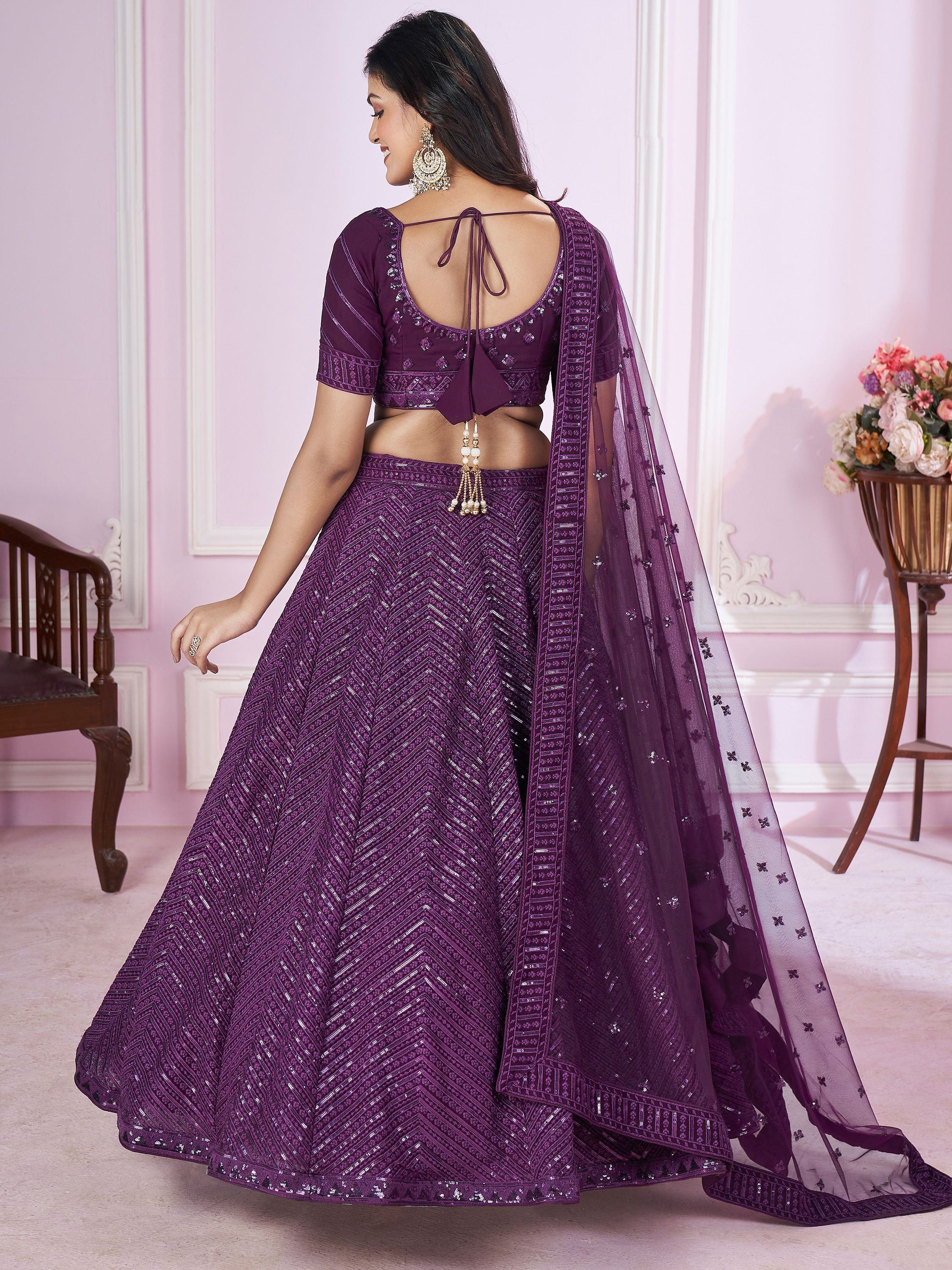 Astonishing Purple Sequins Georgette Engagement Wear Lehenga Choli