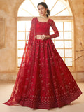 Astonishing Red Embroidered Net Bridesmaid Lehenga Choli