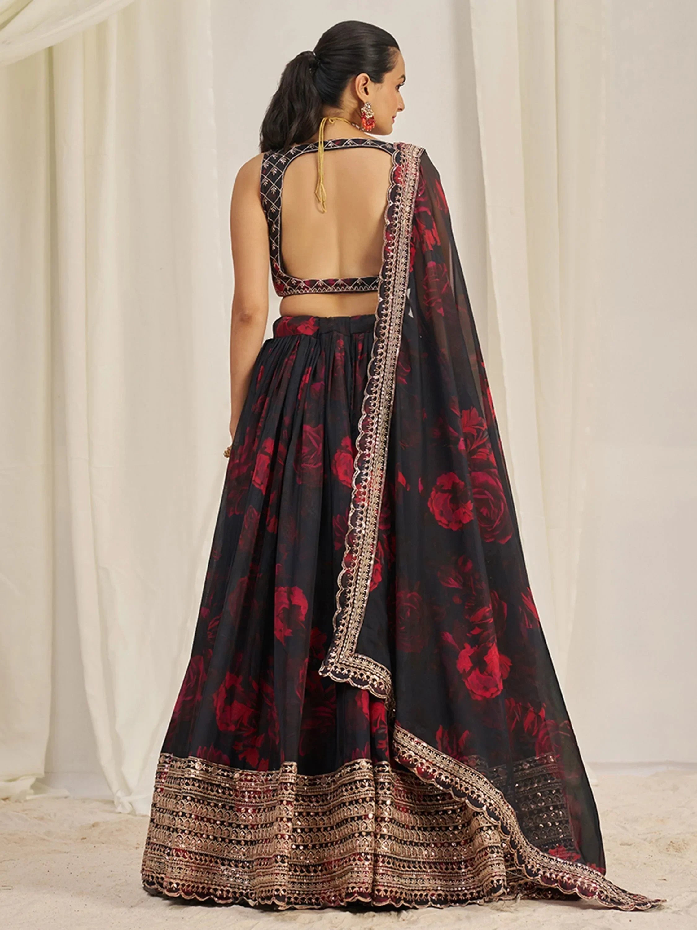 Attractive Black Sequins Organza Event Wear Lehenga Choli With Dupatta