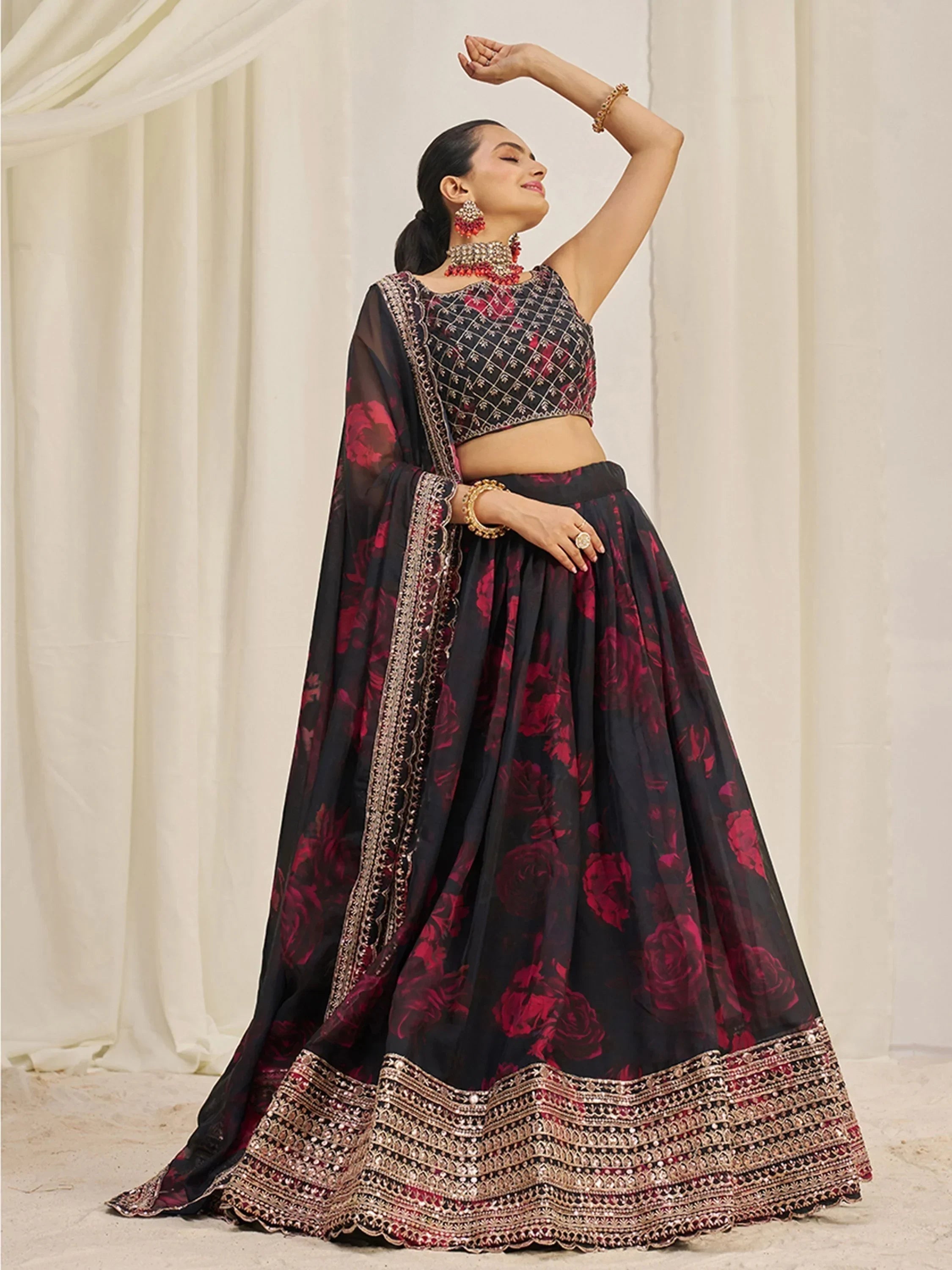 Attractive Black Sequins Organza Event Wear Lehenga Choli With Dupatta