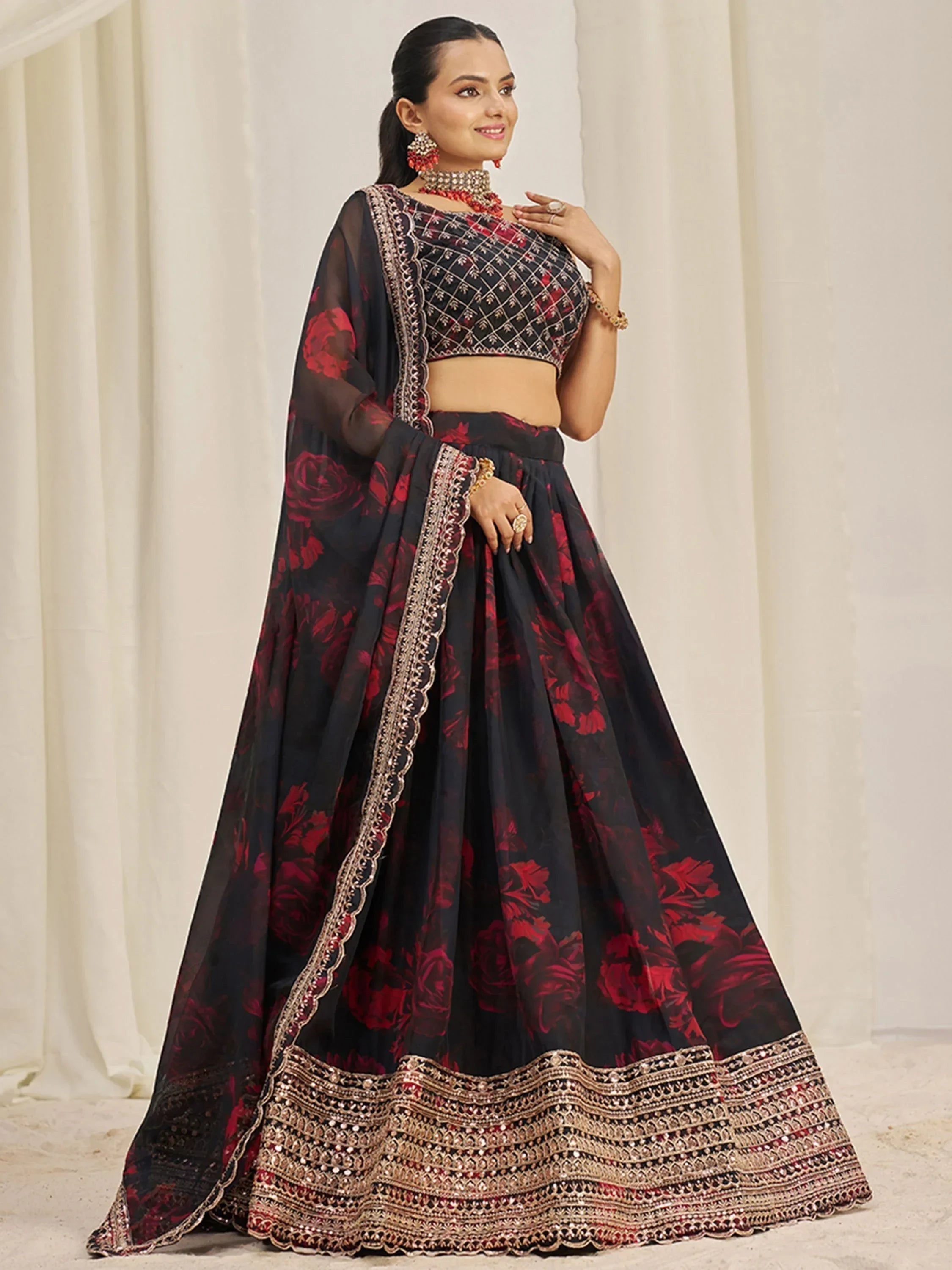 Attractive Black Sequins Organza Event Wear Lehenga Choli With Dupatta