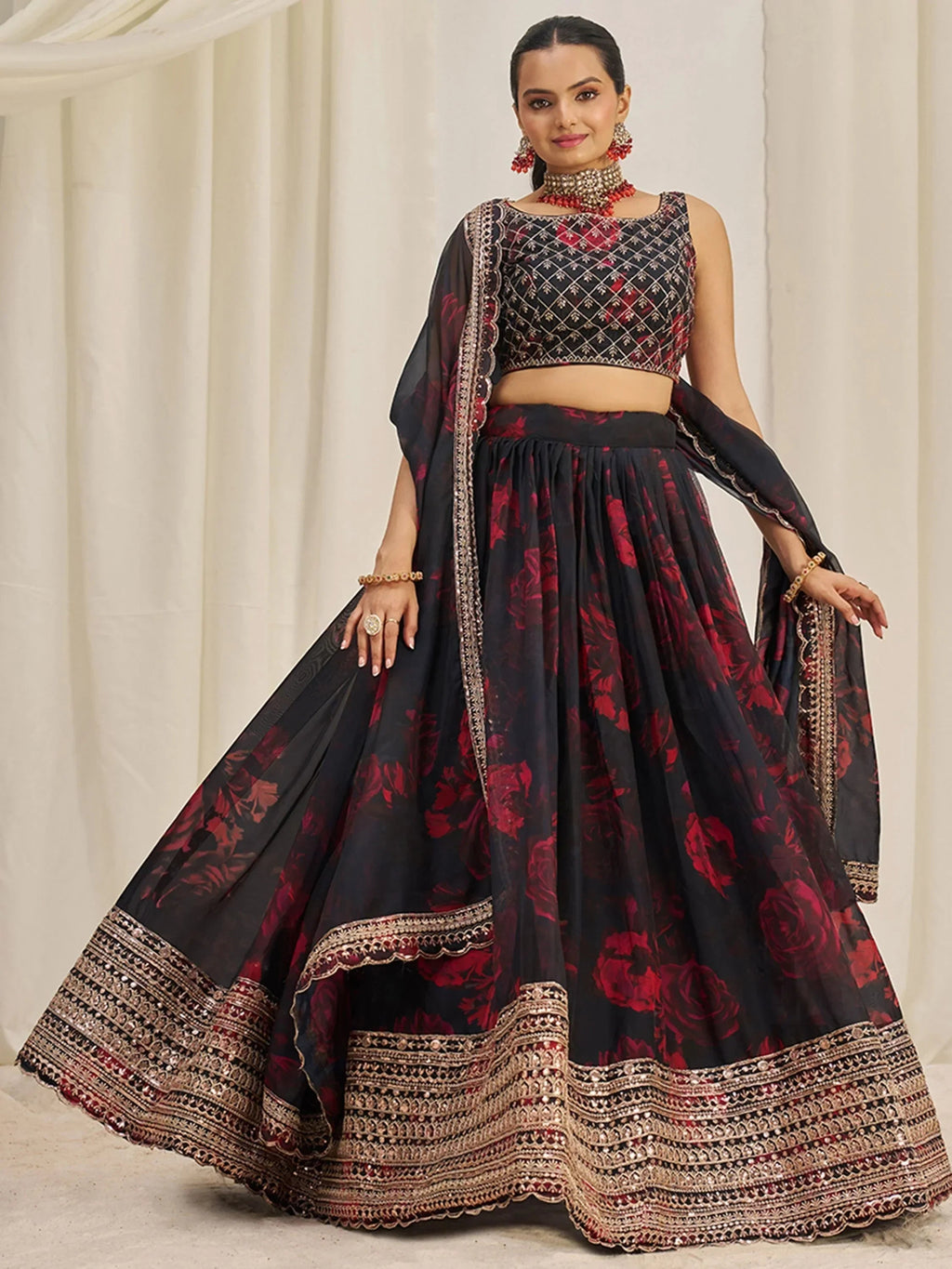 Attractive Black Sequins Organza Event Wear Lehenga Choli With Dupatta