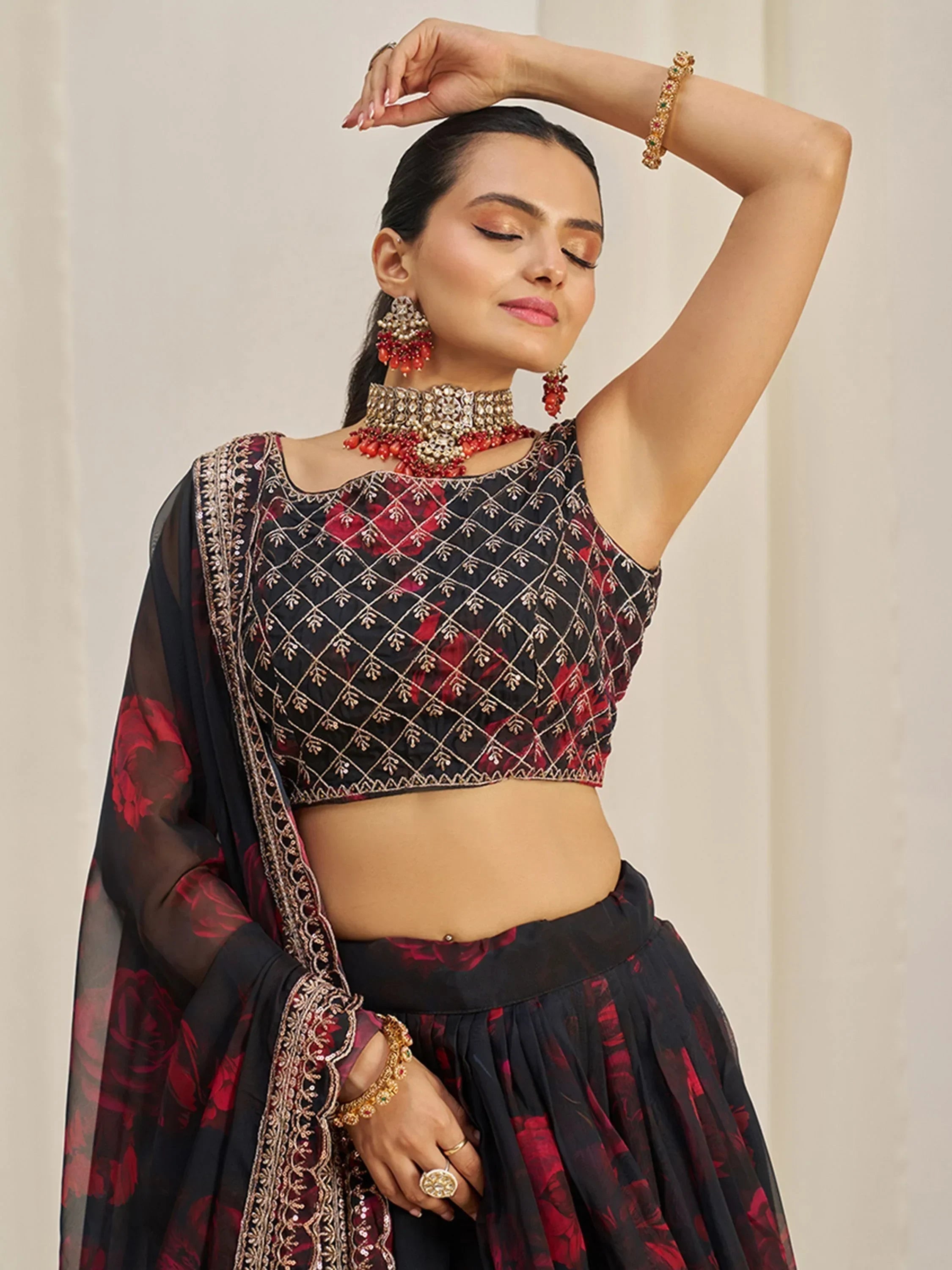 Attractive Black Sequins Organza Event Wear Lehenga Choli With Dupatta