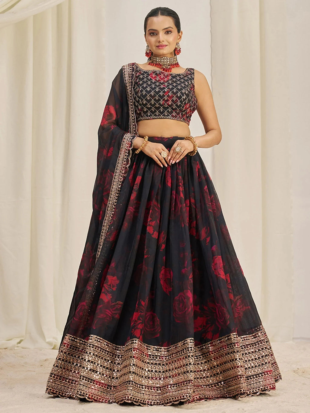 Attractive Black Sequins Organza Event Wear Lehenga Choli With Dupatta