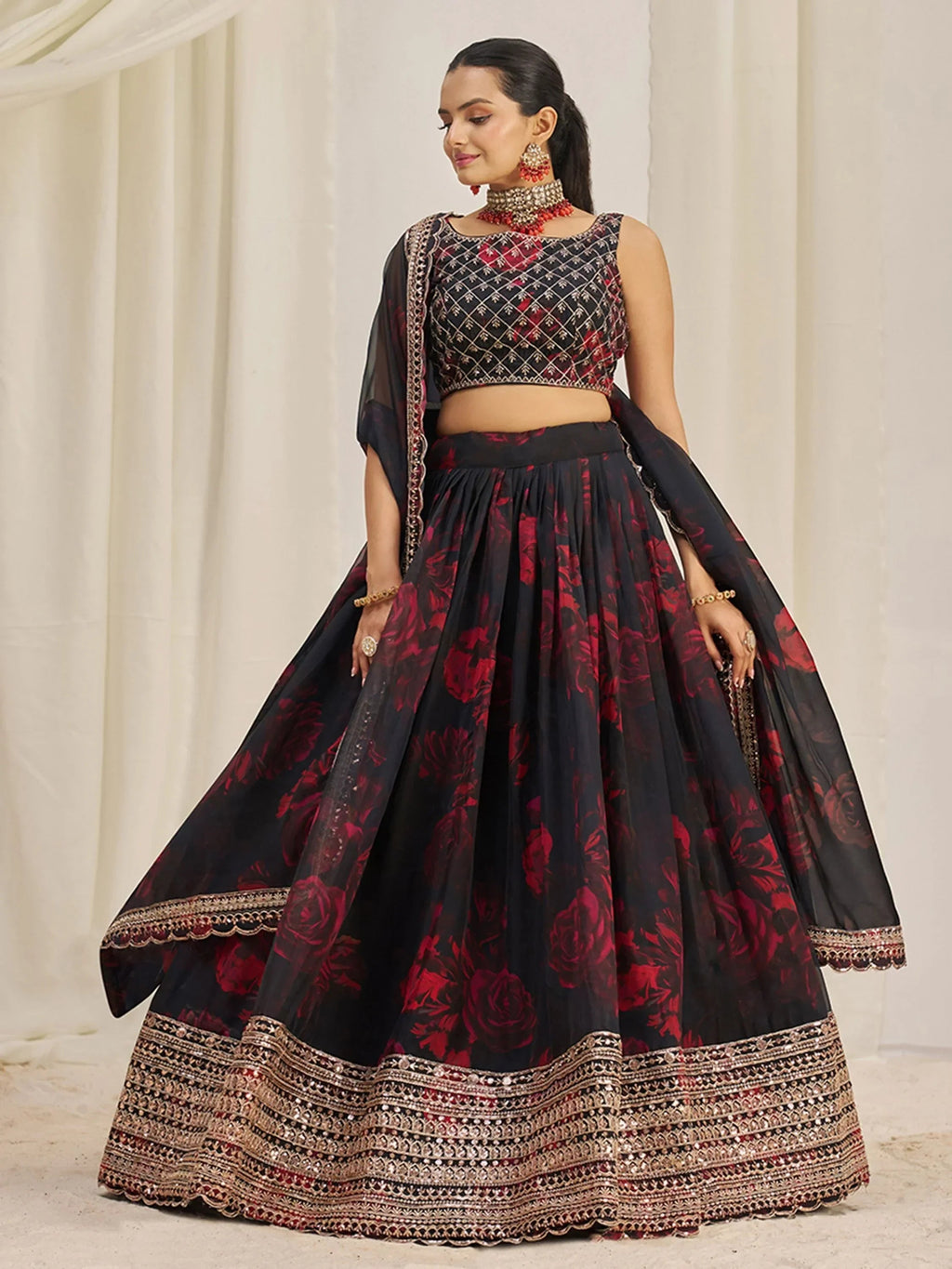 Attractive Black Sequins Organza Event Wear Lehenga Choli With Dupatta