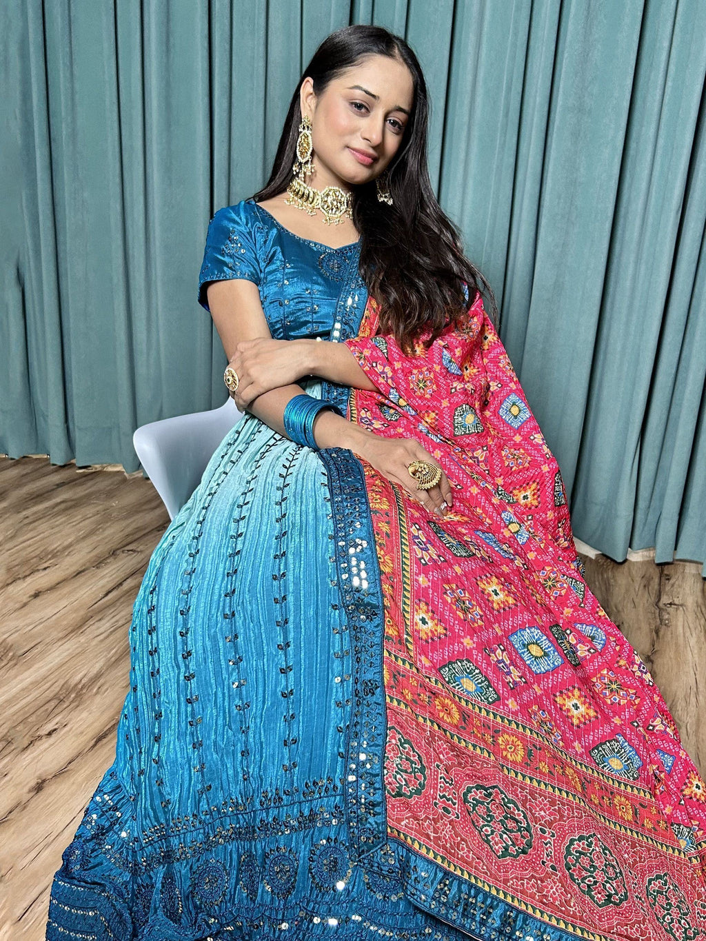 Attractive Blue Sequins Work Silk Function Wear Lehenga Choli With Dupatta