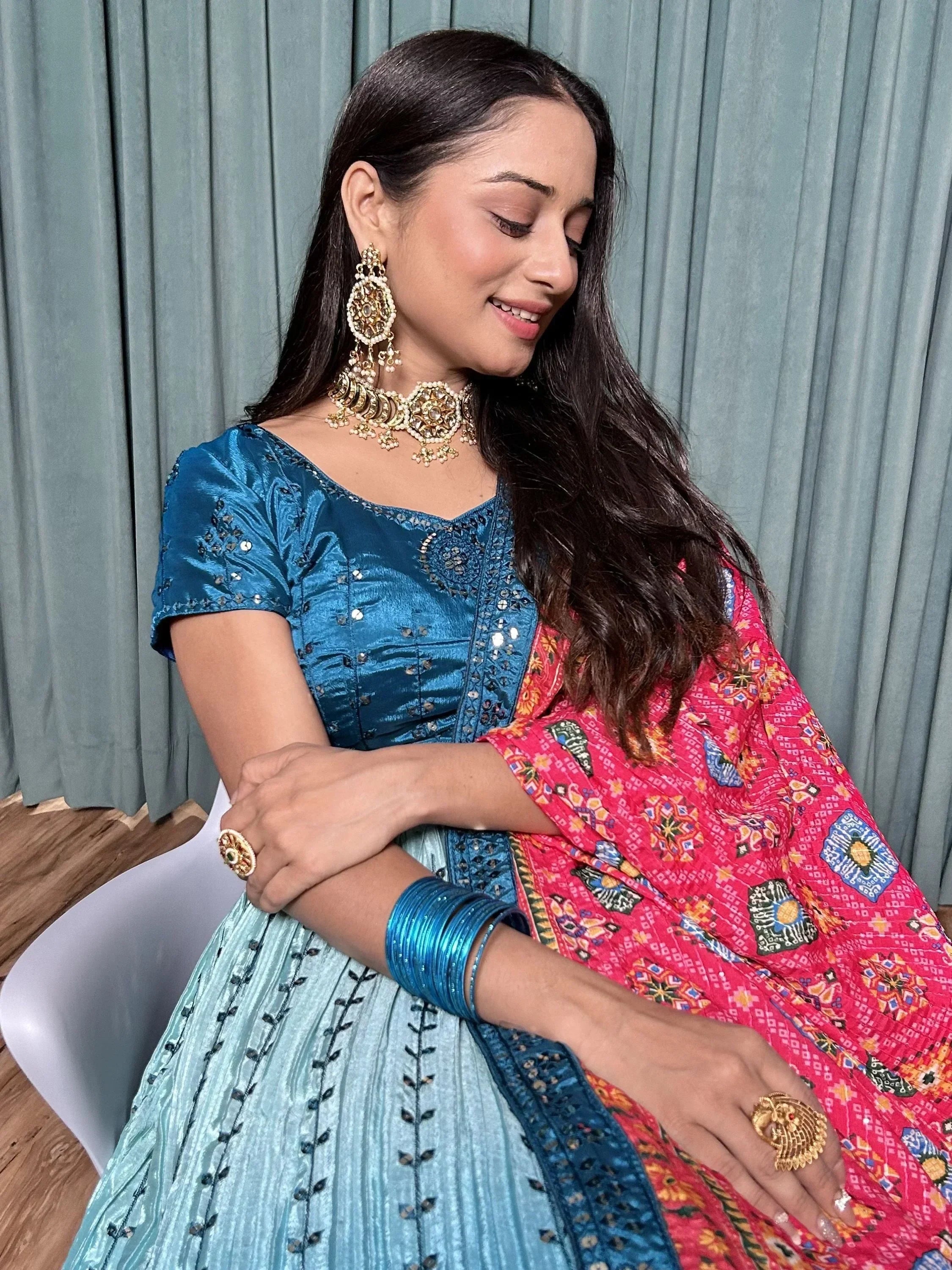 Attractive Blue Sequins Work Silk Function Wear Lehenga Choli With Dupatta