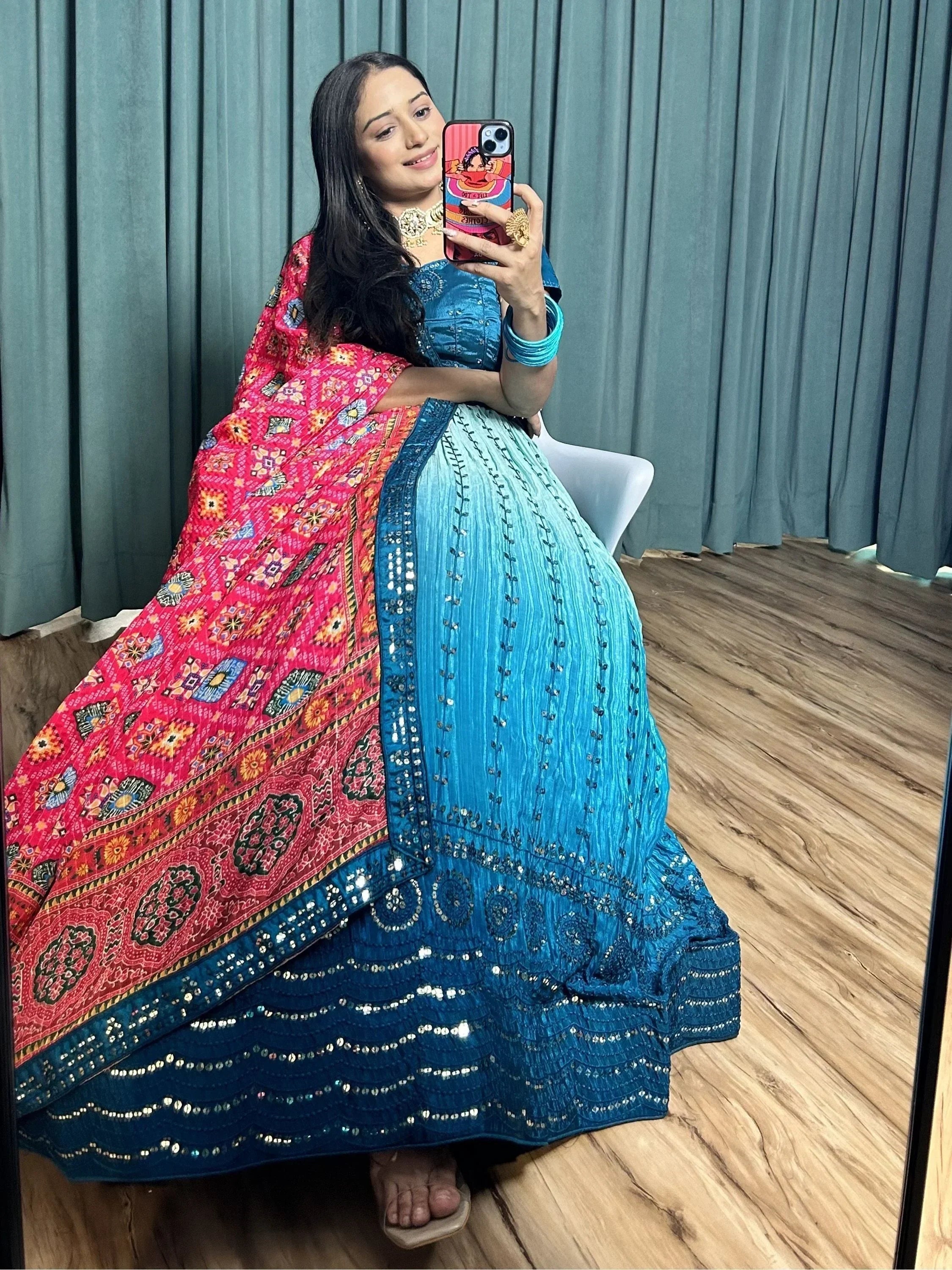 Attractive Blue Sequins Work Silk Function Wear Lehenga Choli With Dupatta