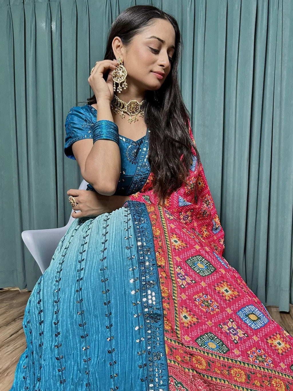 Attractive Blue Sequins Work Silk Function Wear Lehenga Choli With Dupatta