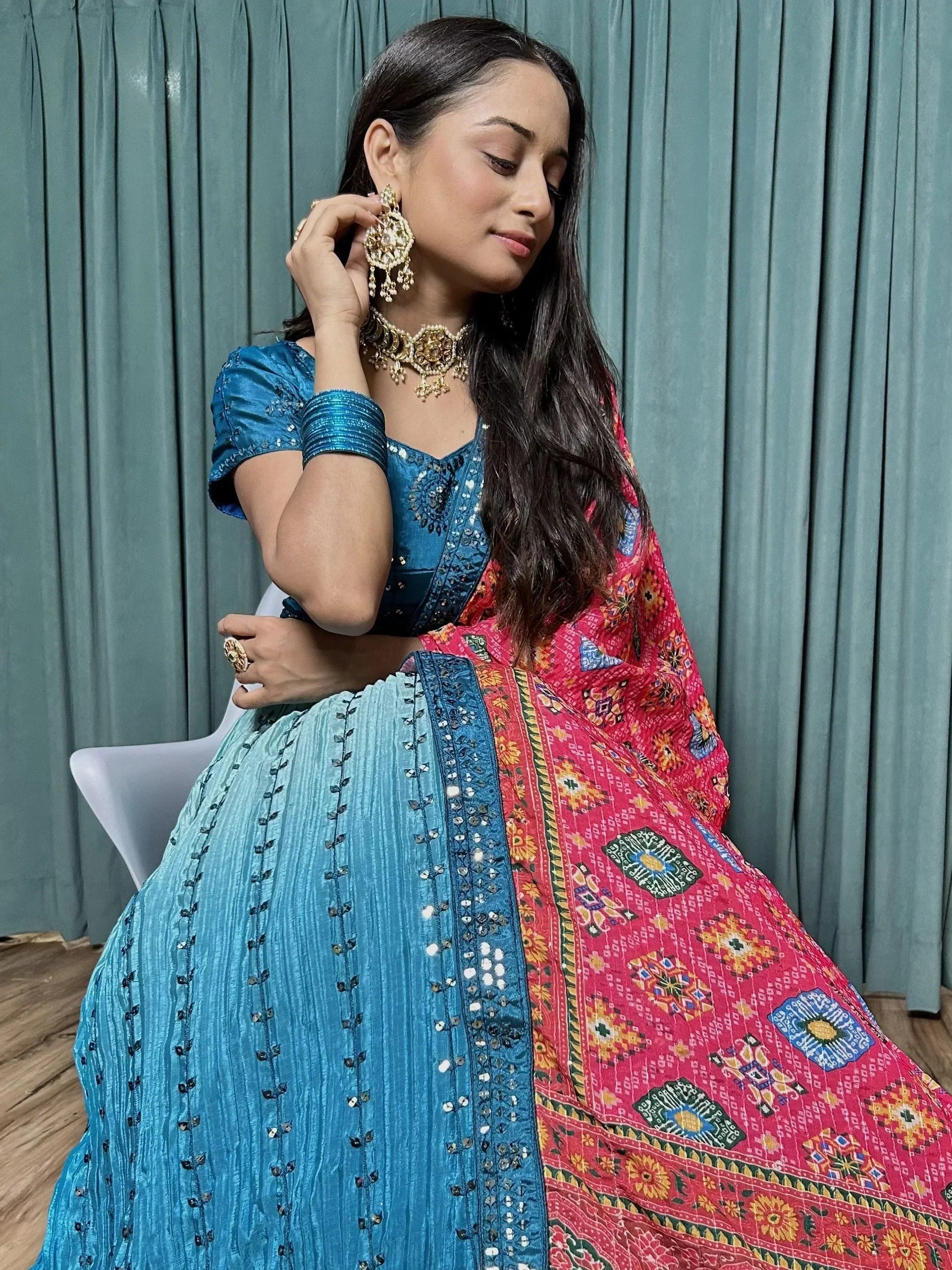 Attractive Blue Sequins Work Silk Function Wear Lehenga Choli With Dupatta