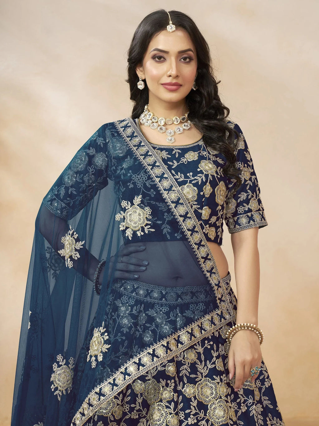 Blue Attractive Silk Embroidered Lehenga Choli With Dupatta