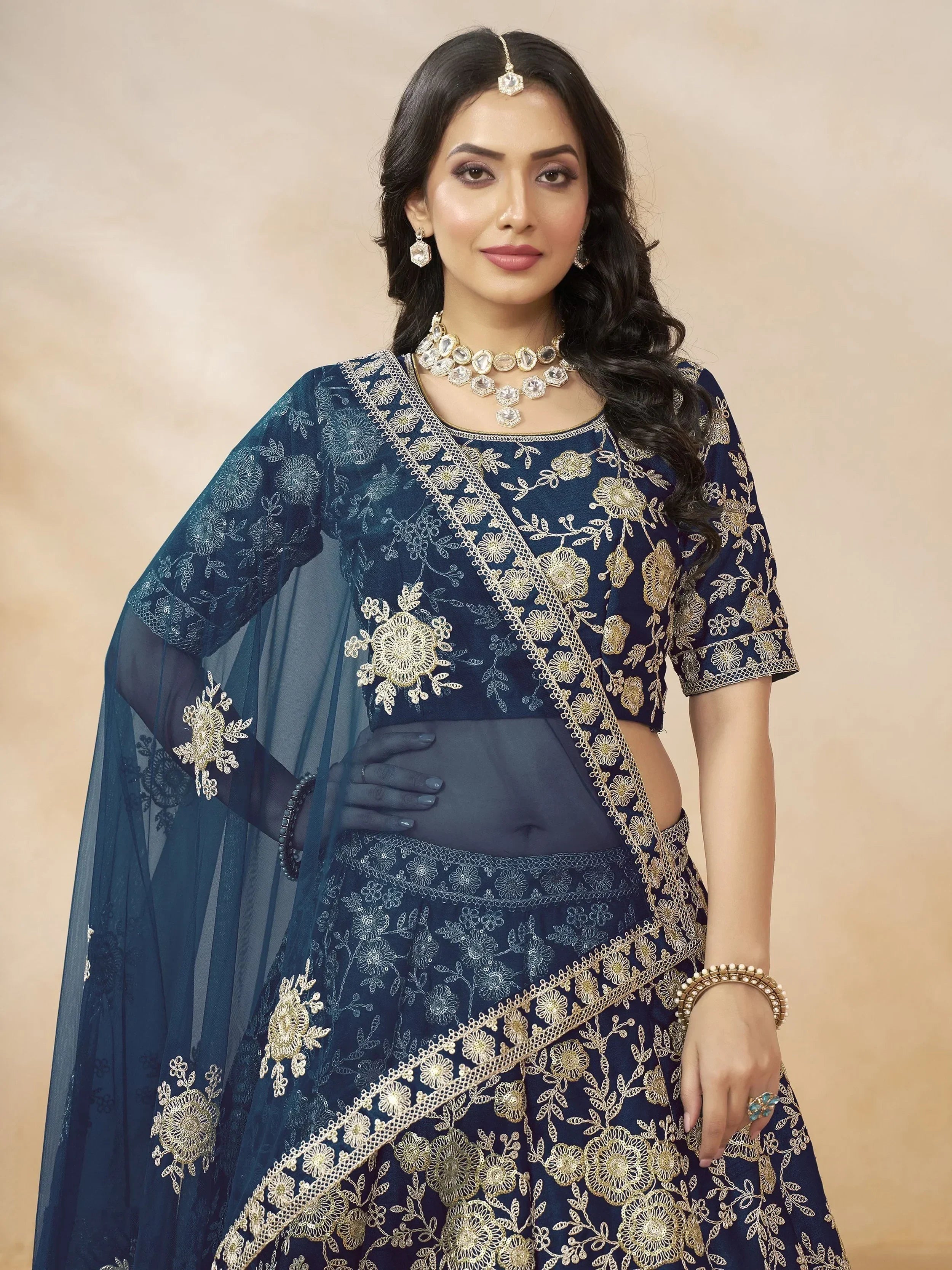 Blue Attractive Silk Embroidered Lehenga Choli With Dupatta