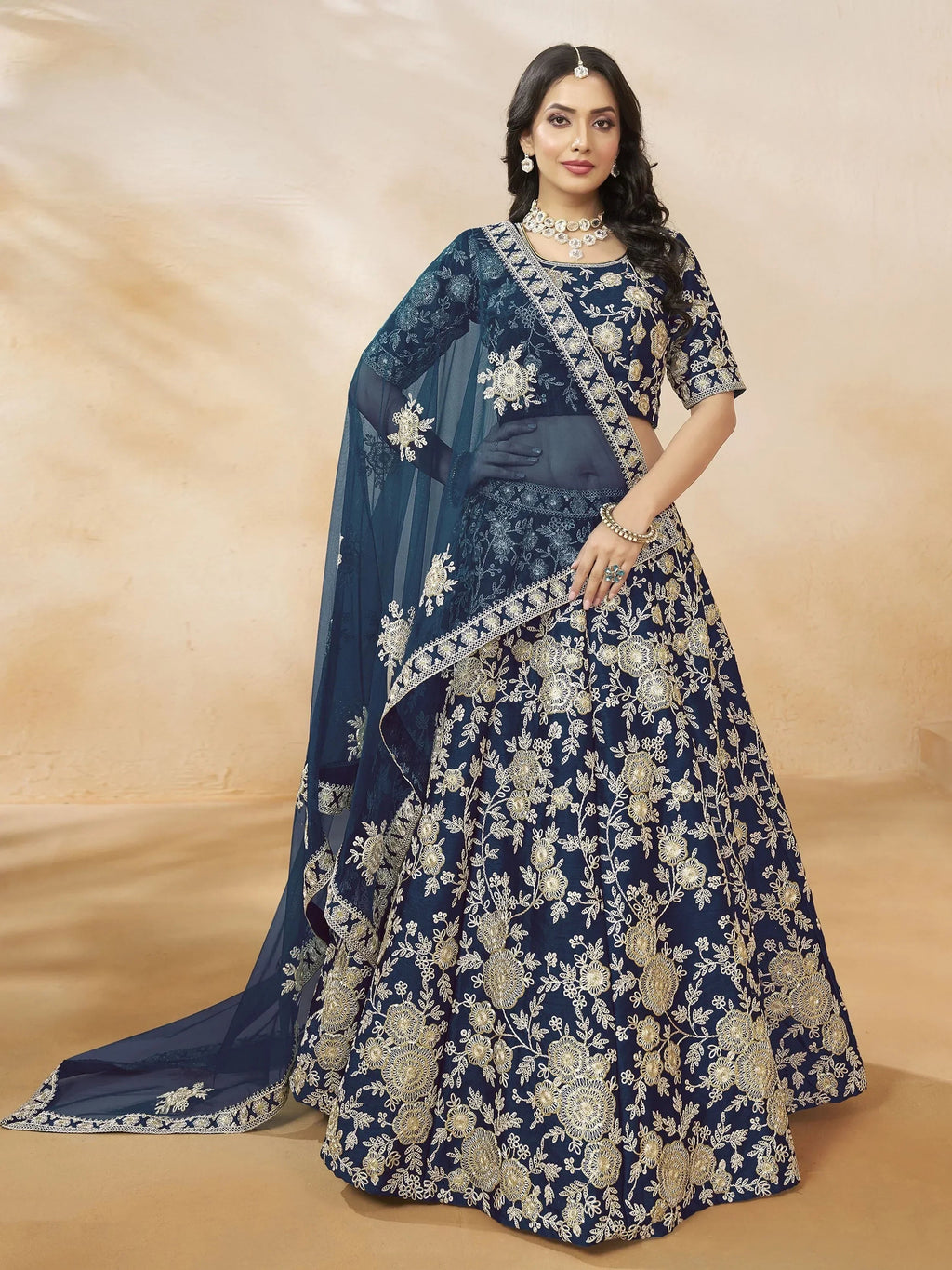 Blue Attractive Silk Embroidered Lehenga Choli With Dupatta