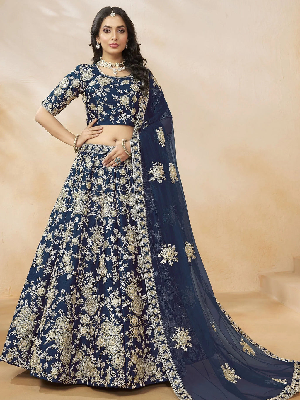 Blue Attractive Silk Embroidered Lehenga Choli With Dupatta