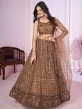 Attractive Brown Sequins Soft Net Engagement Wear Lehenga Choli