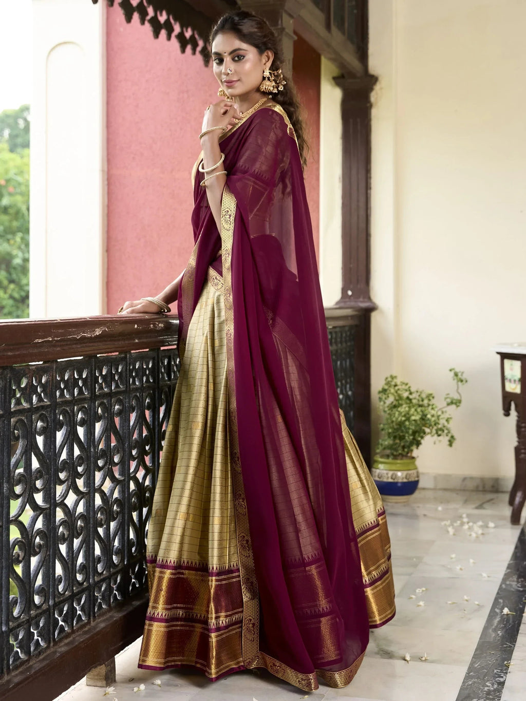Brown Astonishing Zari Weaving Silk Traditional Lehenga Choli With Dupatta