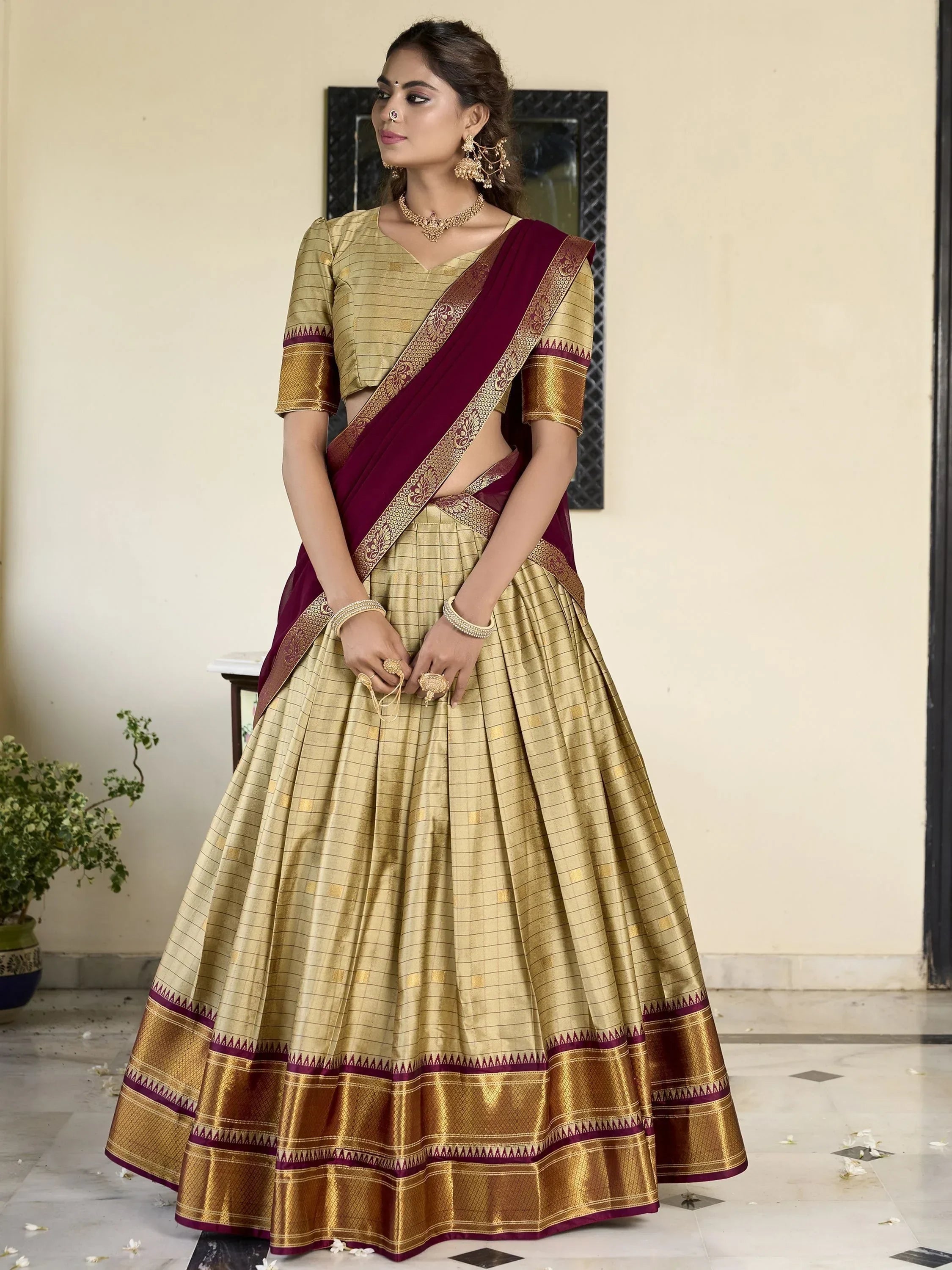 Brown Astonishing Zari Weaving Silk Traditional Lehenga Choli With Dupatta