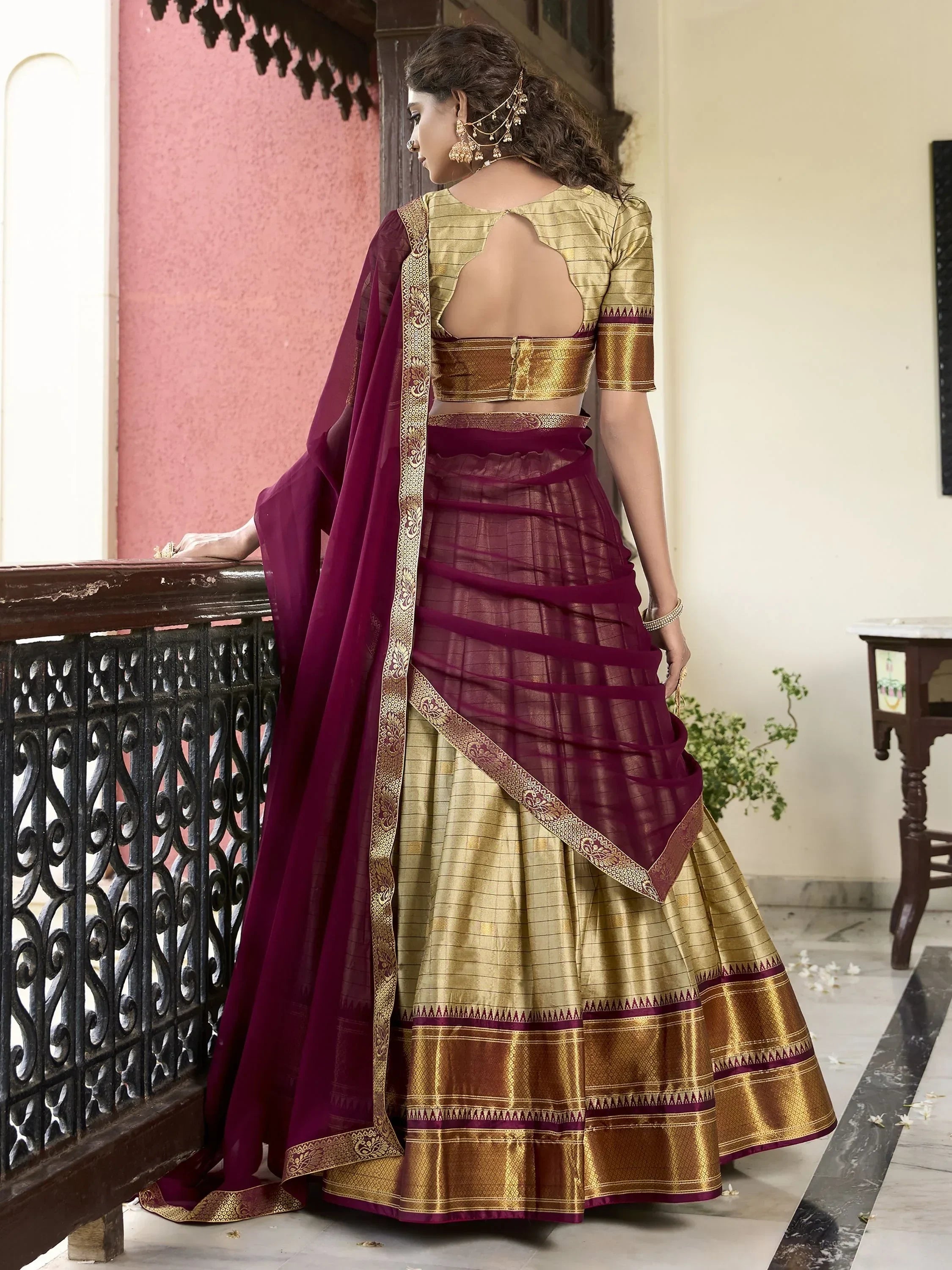 Brown Astonishing Zari Weaving Silk Traditional Lehenga Choli With Dupatta