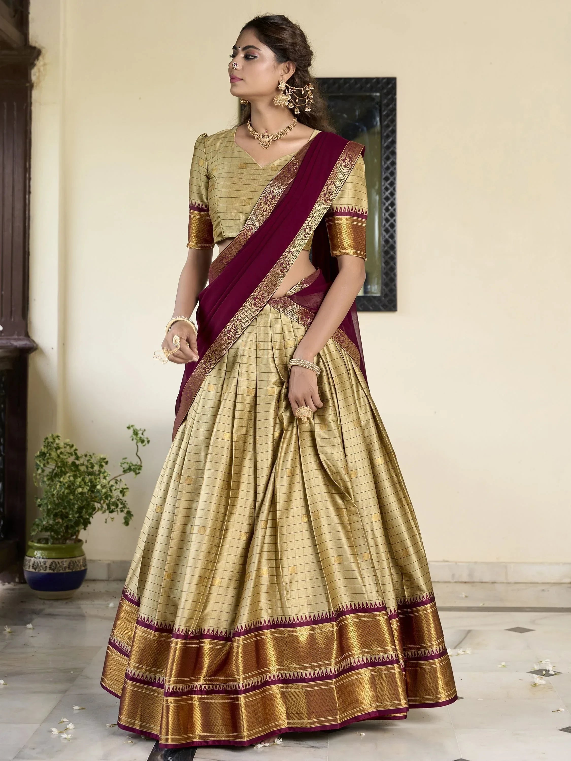 Brown Astonishing Zari Weaving Silk Traditional Lehenga Choli With Dupatta