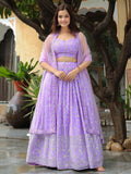 Attractive Lavender Embroidered Georgette Wedding Wear Lehenga Choli