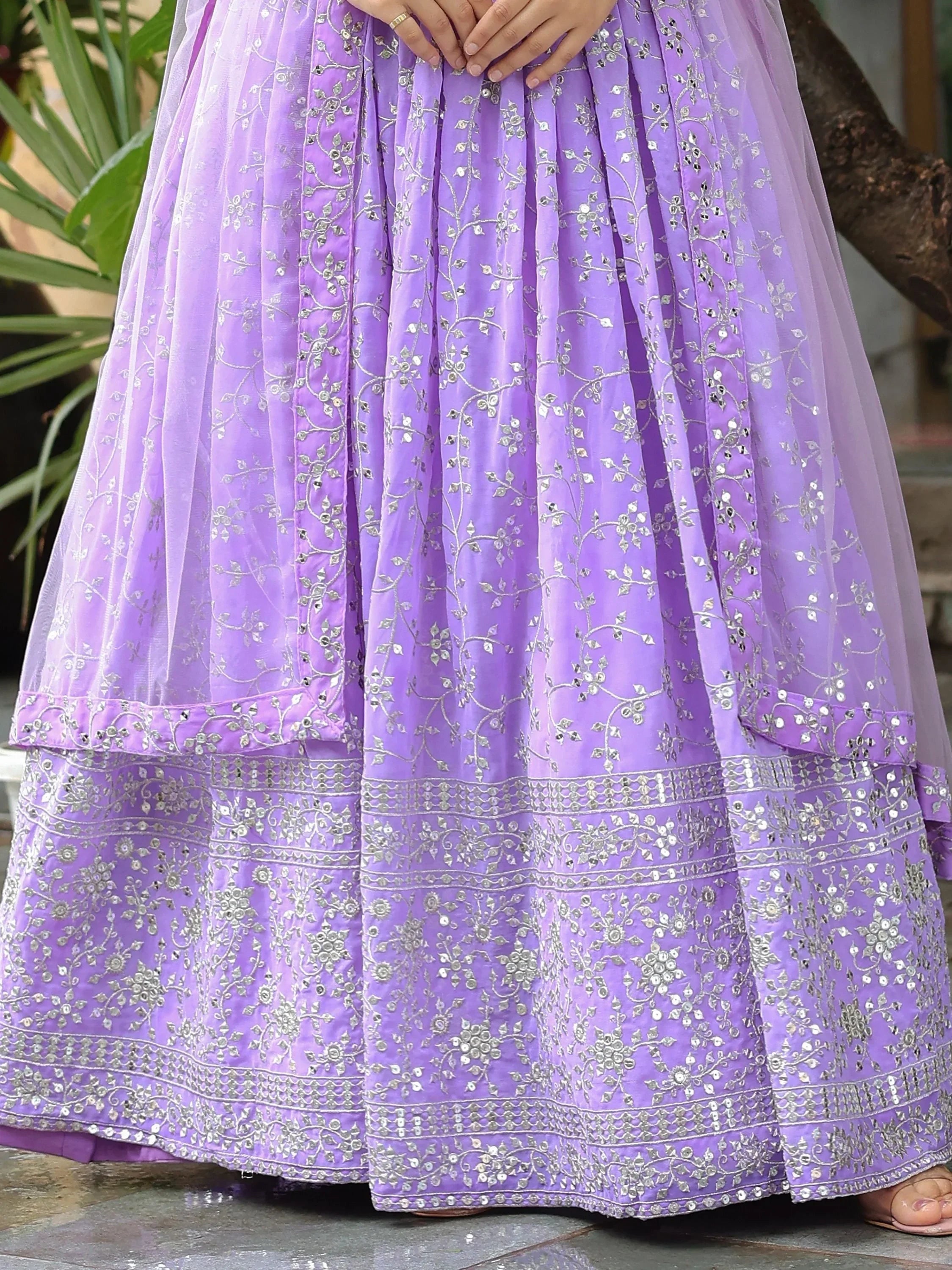 Attractive Lavender Embroidered Georgette Wedding Wear Lehenga Choli