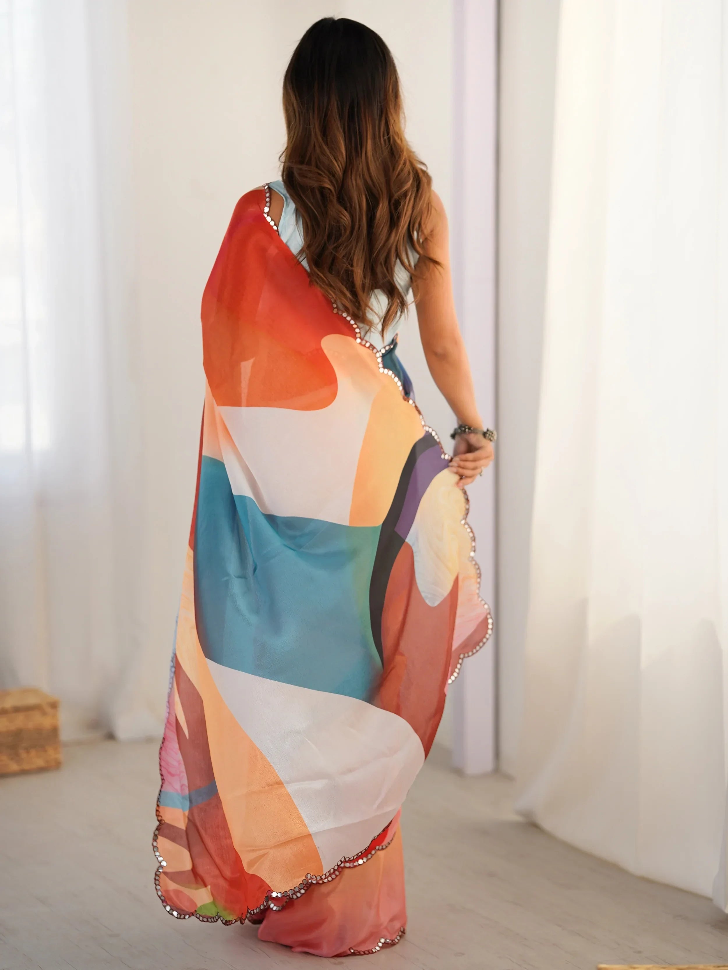 Attractive Beautiful Chinon Digital Printed Saree With Blouse