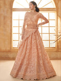 Attractive Peach Embroidery Work Net Bridesmaid Lehenga Choli