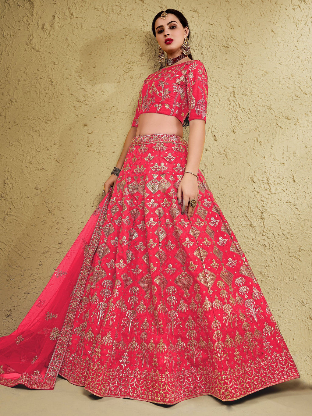 Attractive Peach Sequins Silk Festival Wear Lehenga Choli With Dupatta