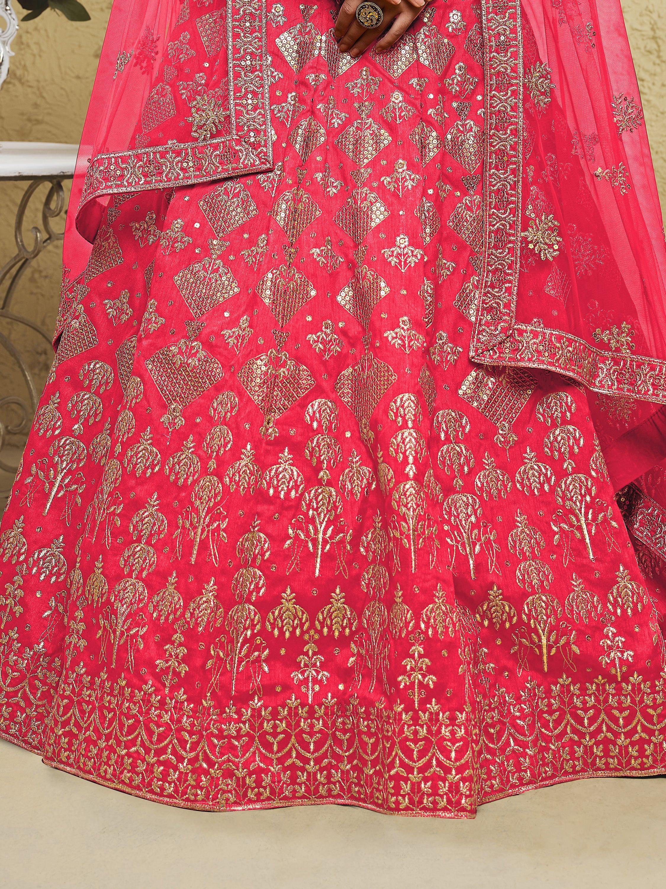 Attractive Peach Sequins Silk Festival Wear Lehenga Choli With Dupatta