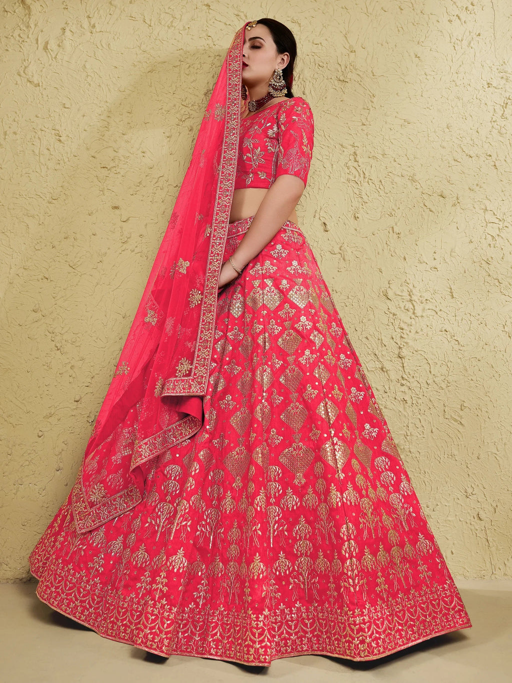 Attractive Peach Sequins Silk Festival Wear Lehenga Choli With Dupatta