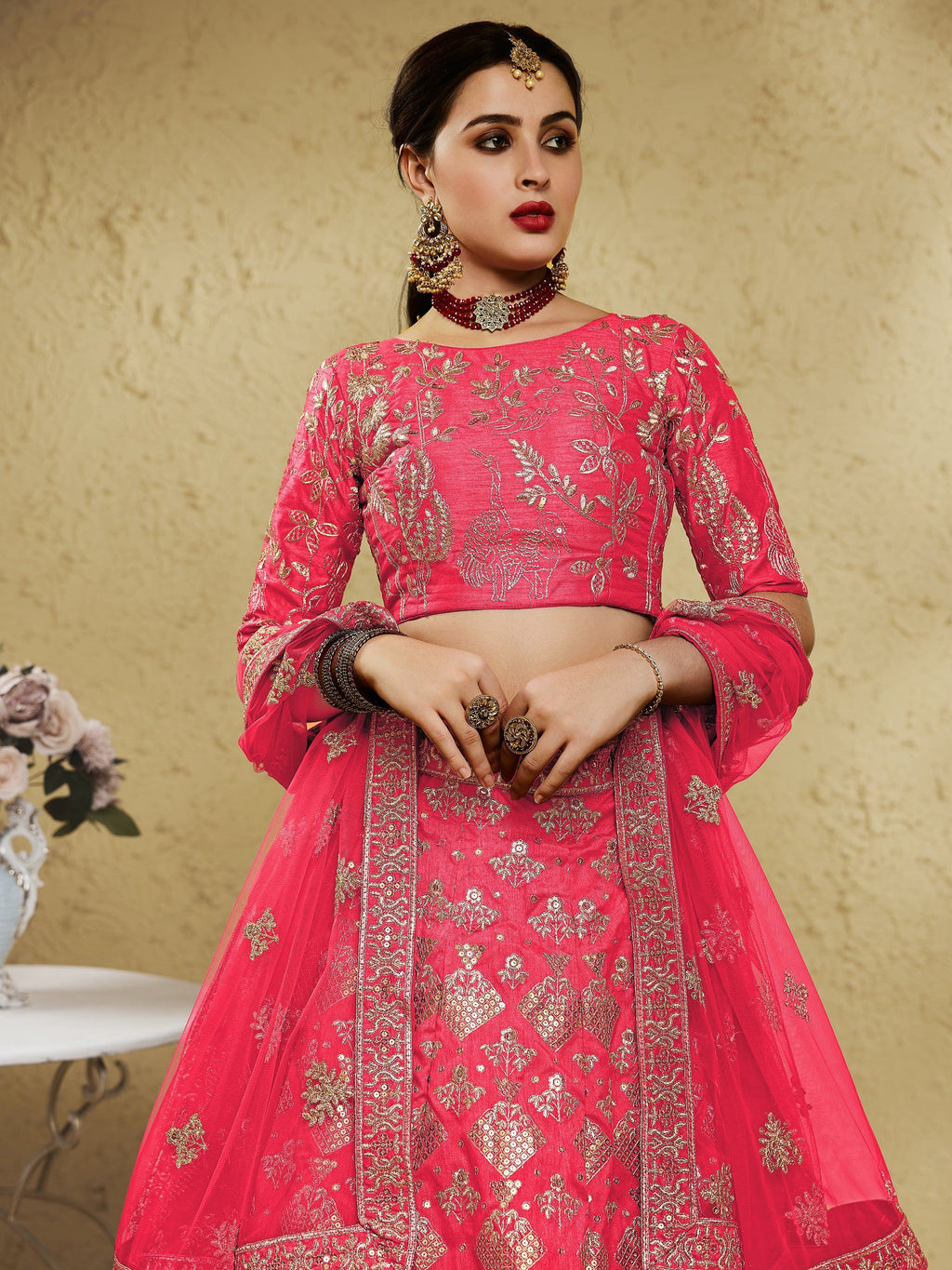 Attractive Peach Sequins Silk Festival Wear Lehenga Choli With Dupatta