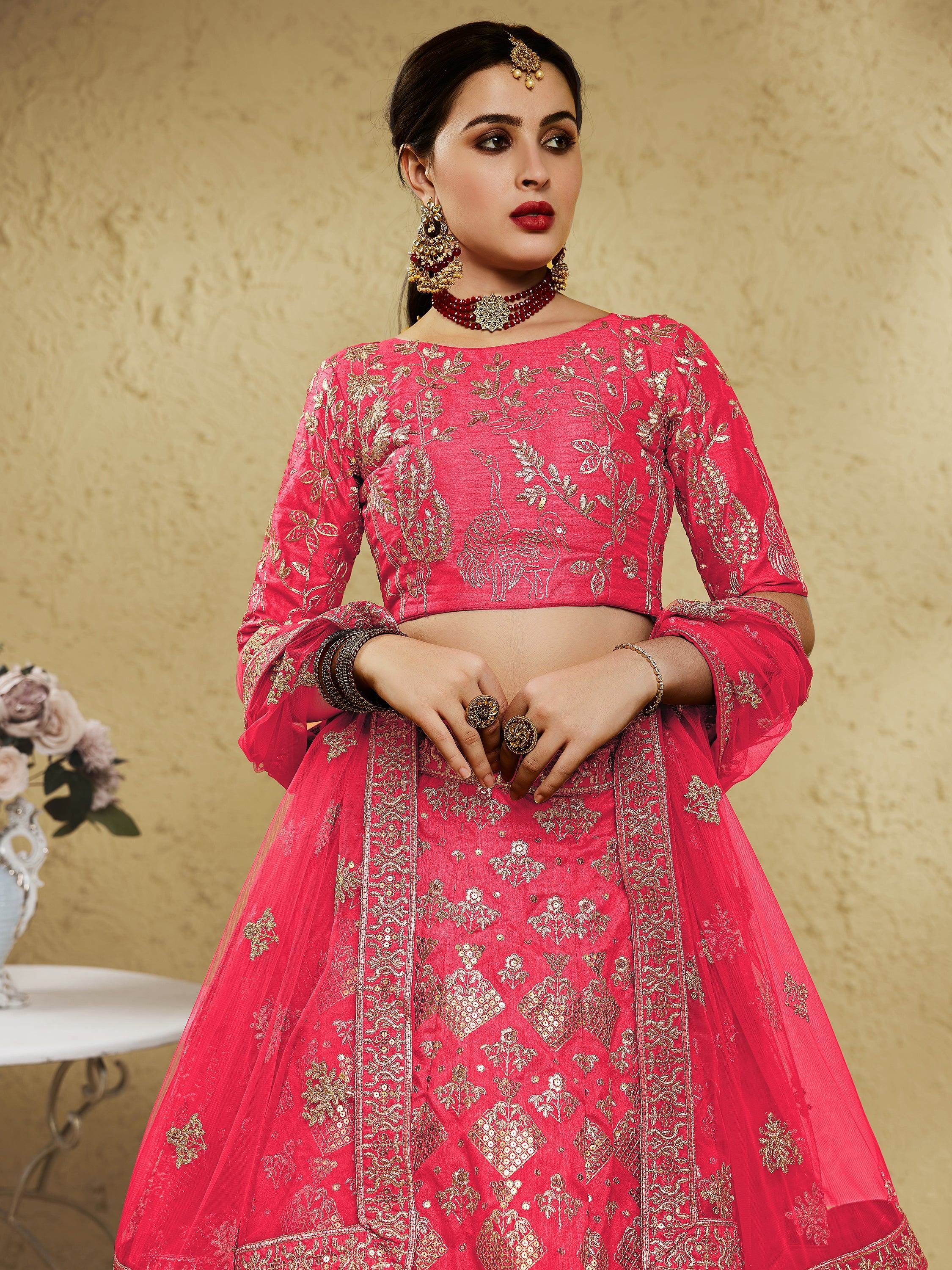 Attractive Peach Sequins Silk Festival Wear Lehenga Choli With Dupatta