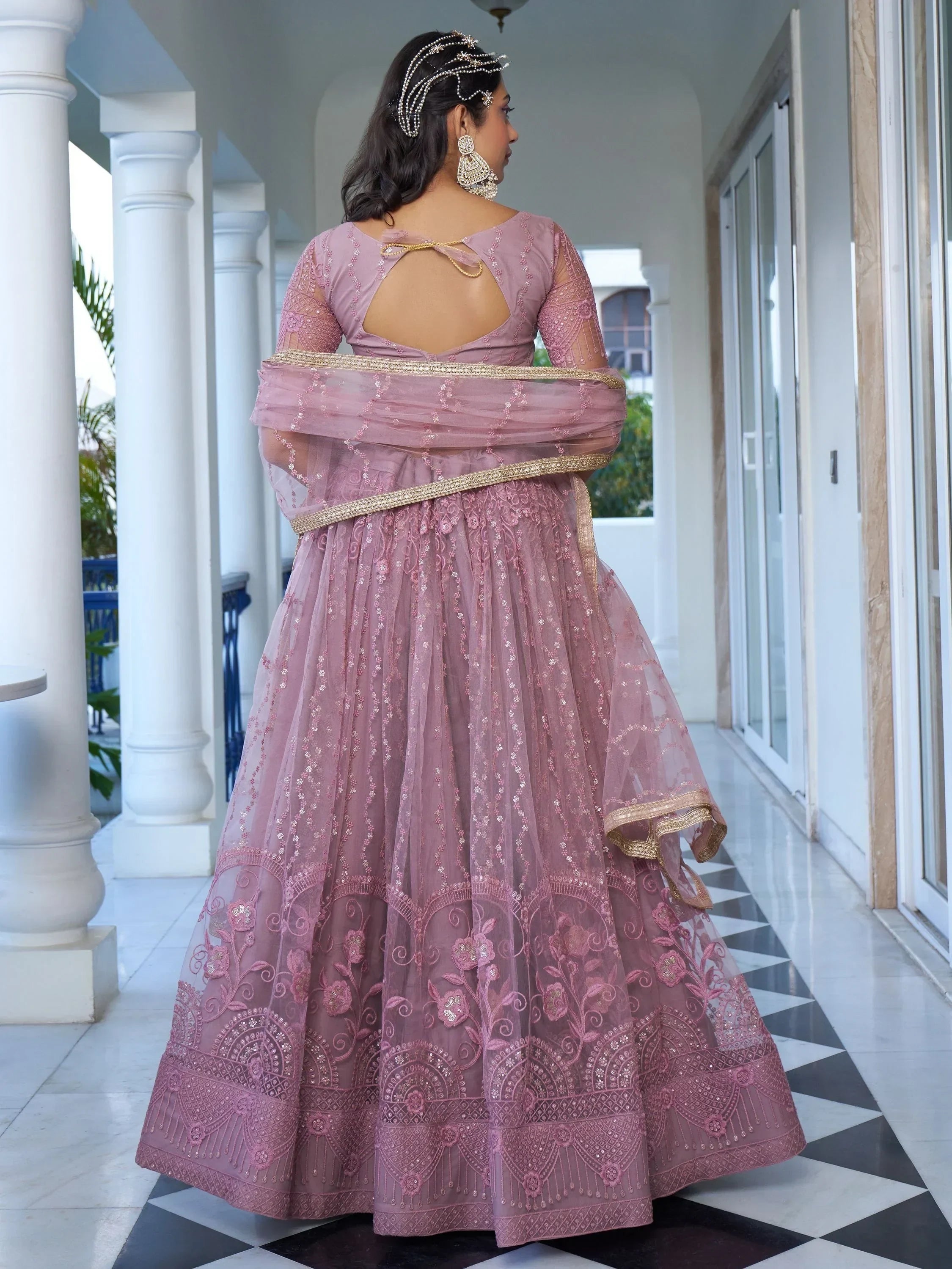 Attractive Purple Embroidered Net Bridesmaid Lehenga Choli