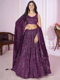 Attractive Purple Sequins Georgette Wedding Wear Lehenga Choli