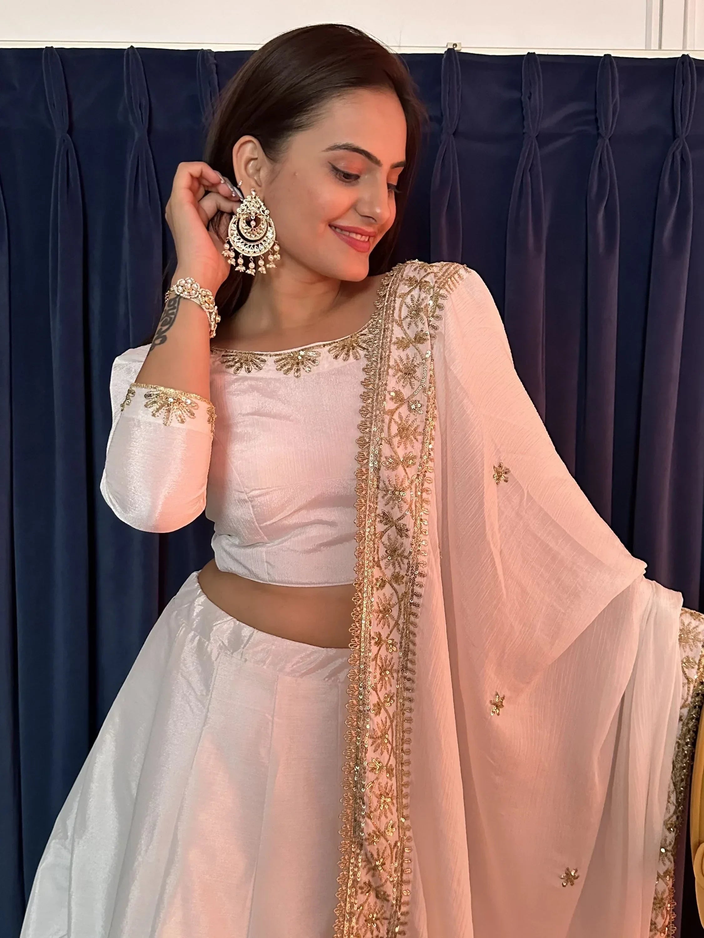Attractive White Sequins Silk Event Wear Lehenga Choli With Dupatta