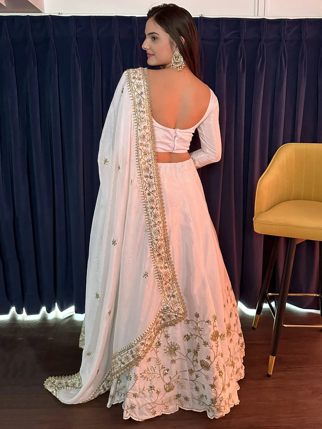 Attractive White Sequins Silk Event Wear Lehenga Choli With Dupatta