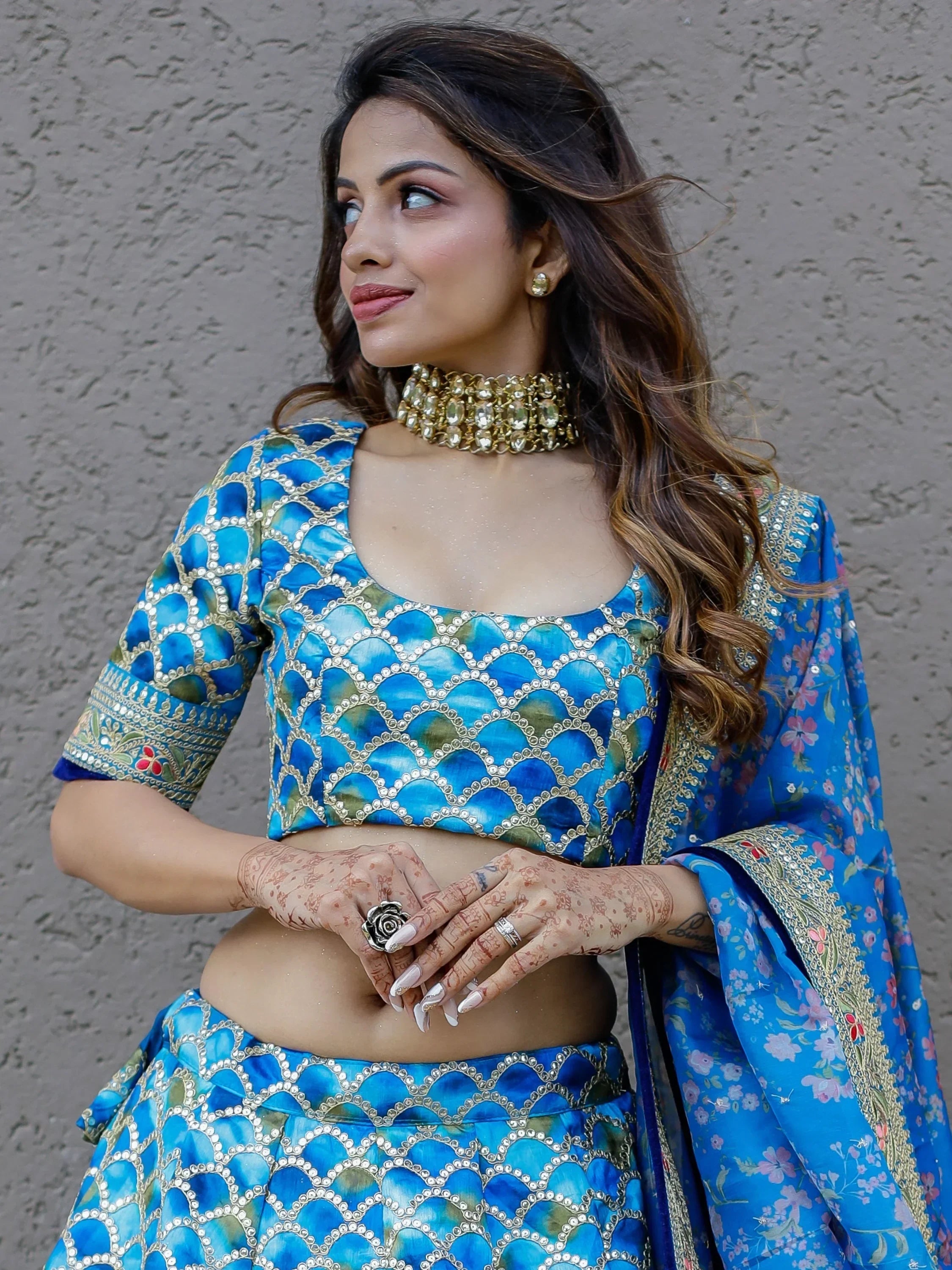 Awesome Blue Sequins Work Art Silk Wedding Lehenga Choli