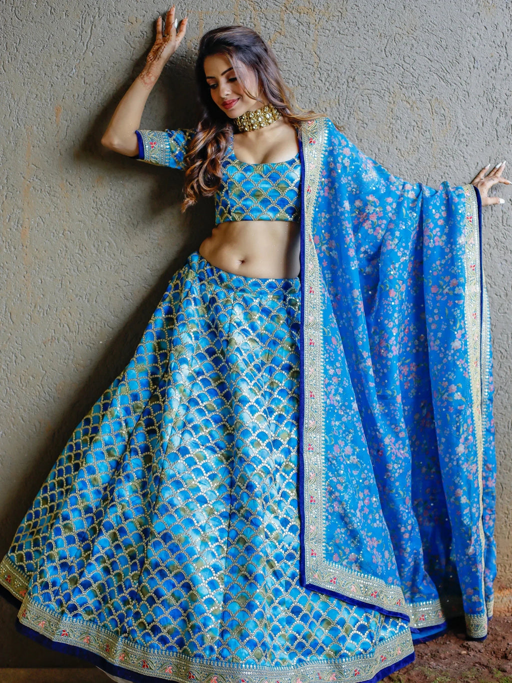 Awesome Blue Sequins Work Art Silk Wedding Lehenga Choli