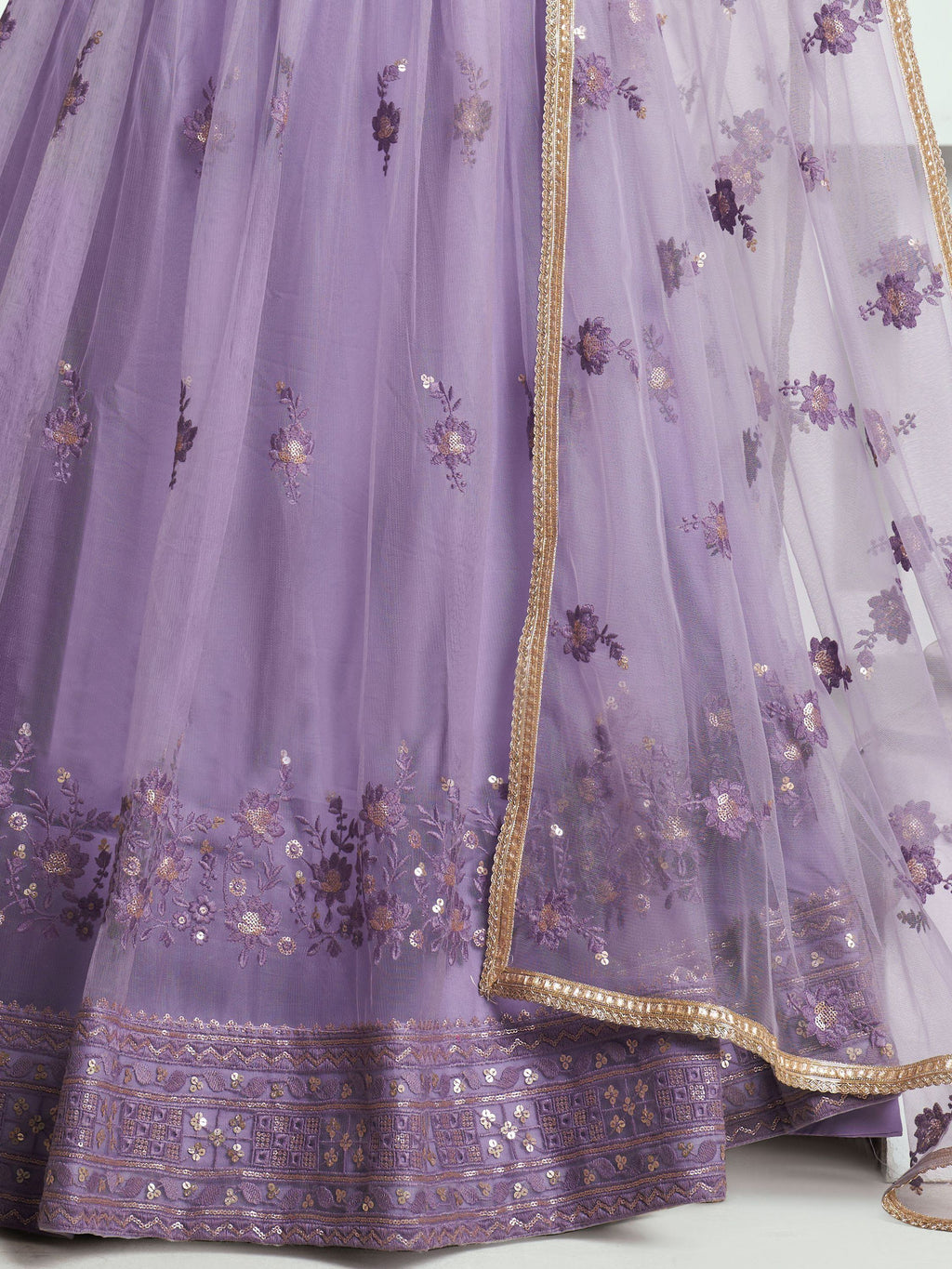 Awesome Lavender Color Embroidered Net Engagement Wear Lehenga Choli