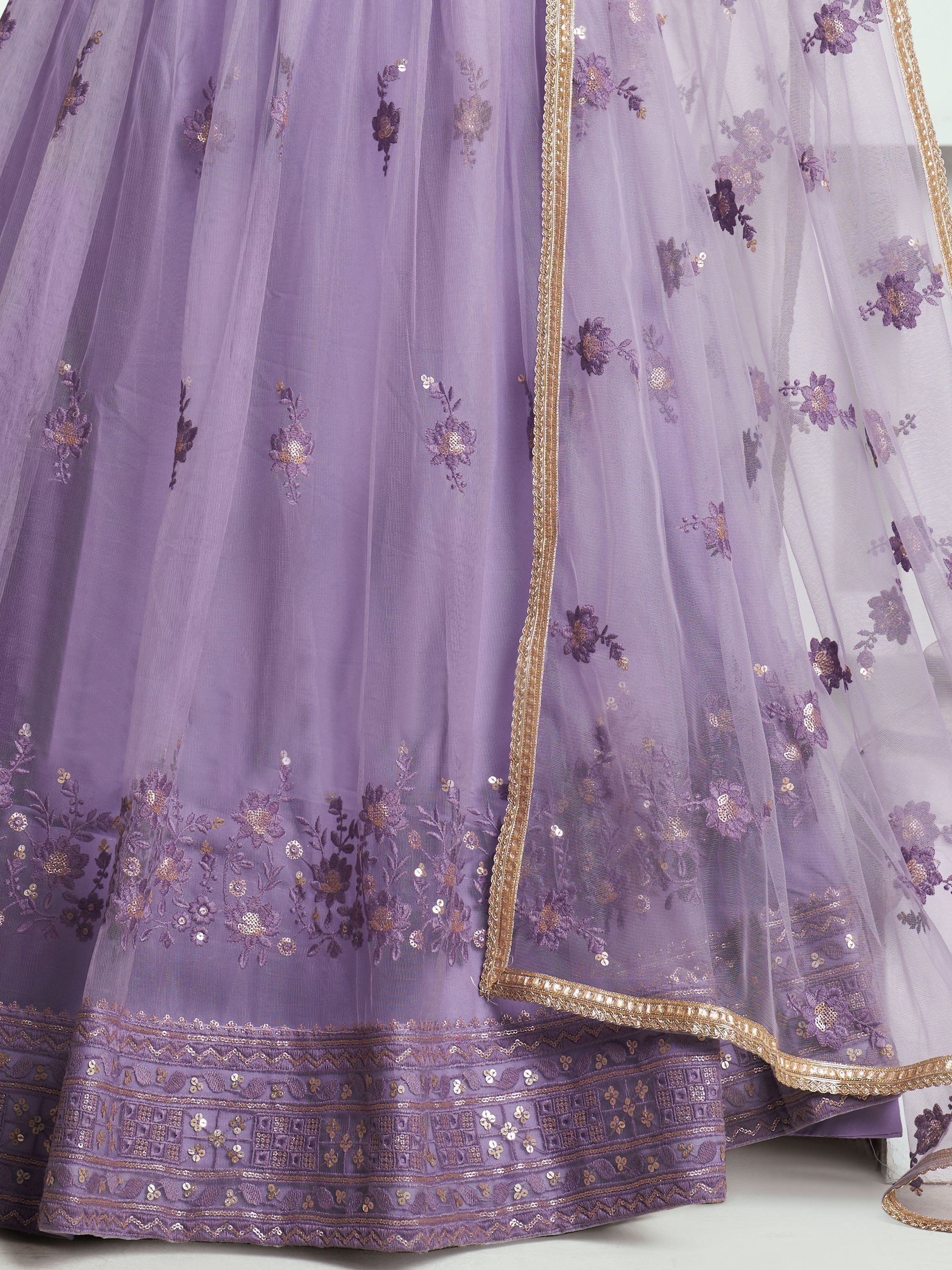 Awesome Lavender Color Embroidered Net Engagement Wear Lehenga Choli