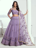 Awesome Lavender Color Embroidered Net Engagement Wear Lehenga Choli