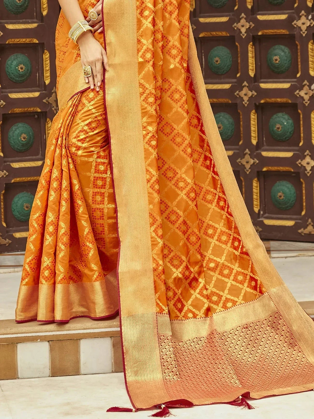 Awesome Orange Zari Weaving Silk Traditional Saree With Blouse