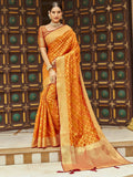 Awesome Orange Zari Weaving Silk Traditional Saree With Blouse